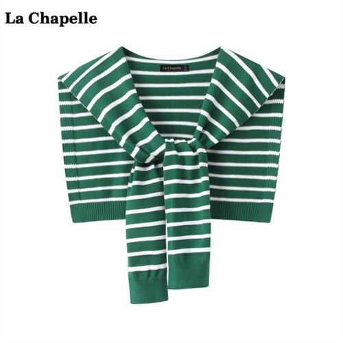 拉夏贝尔/La Chapelle绿色条纹针织披肩女衬衫叠穿空调房外搭围巾