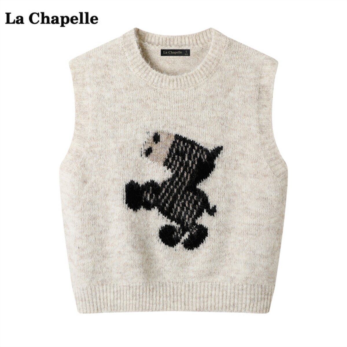 拉夏贝尔/La Chapelle复古小马提花针织马甲女秋冬季软糯毛衣背心
