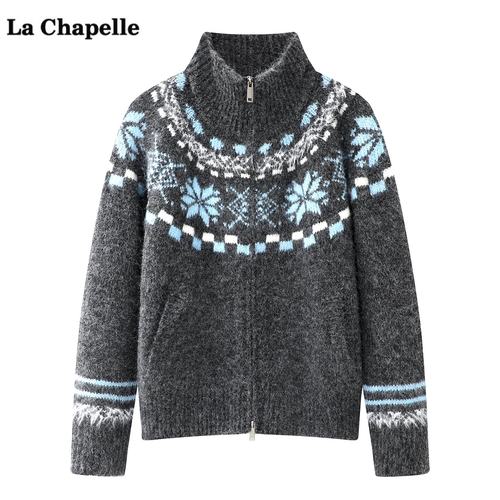 拉夏贝尔/La Chapelle费尔岛针织开衫外套女冬季新款宽松毛衣上衣