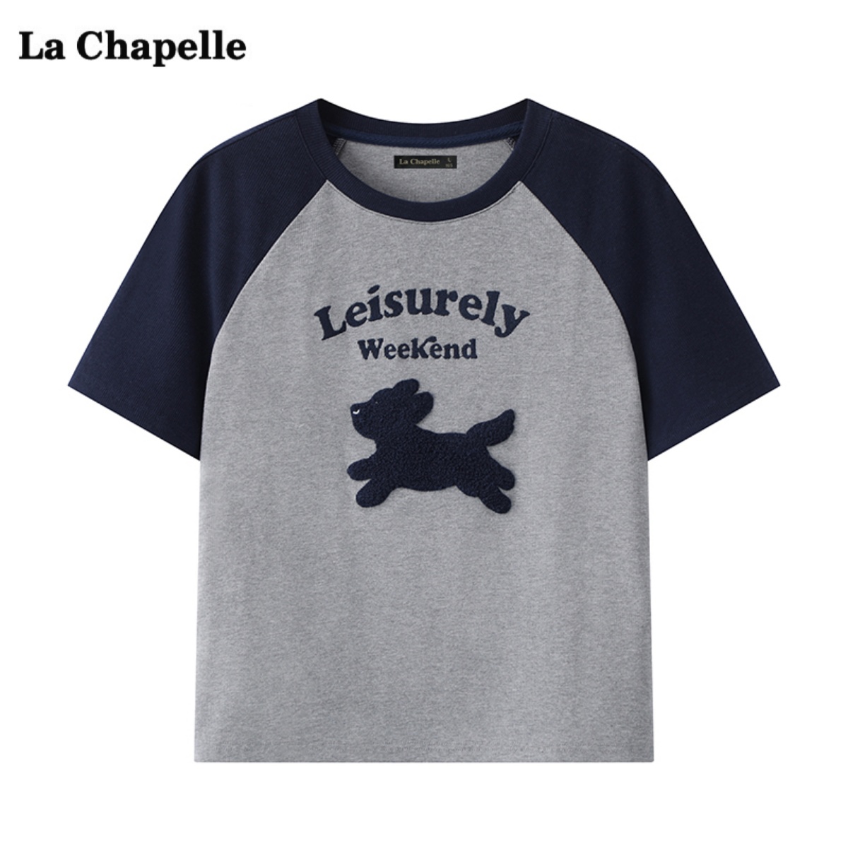 拉夏贝尔/La Chapelle小狗刺绣短袖T恤女夏季新款圆领显瘦上衣