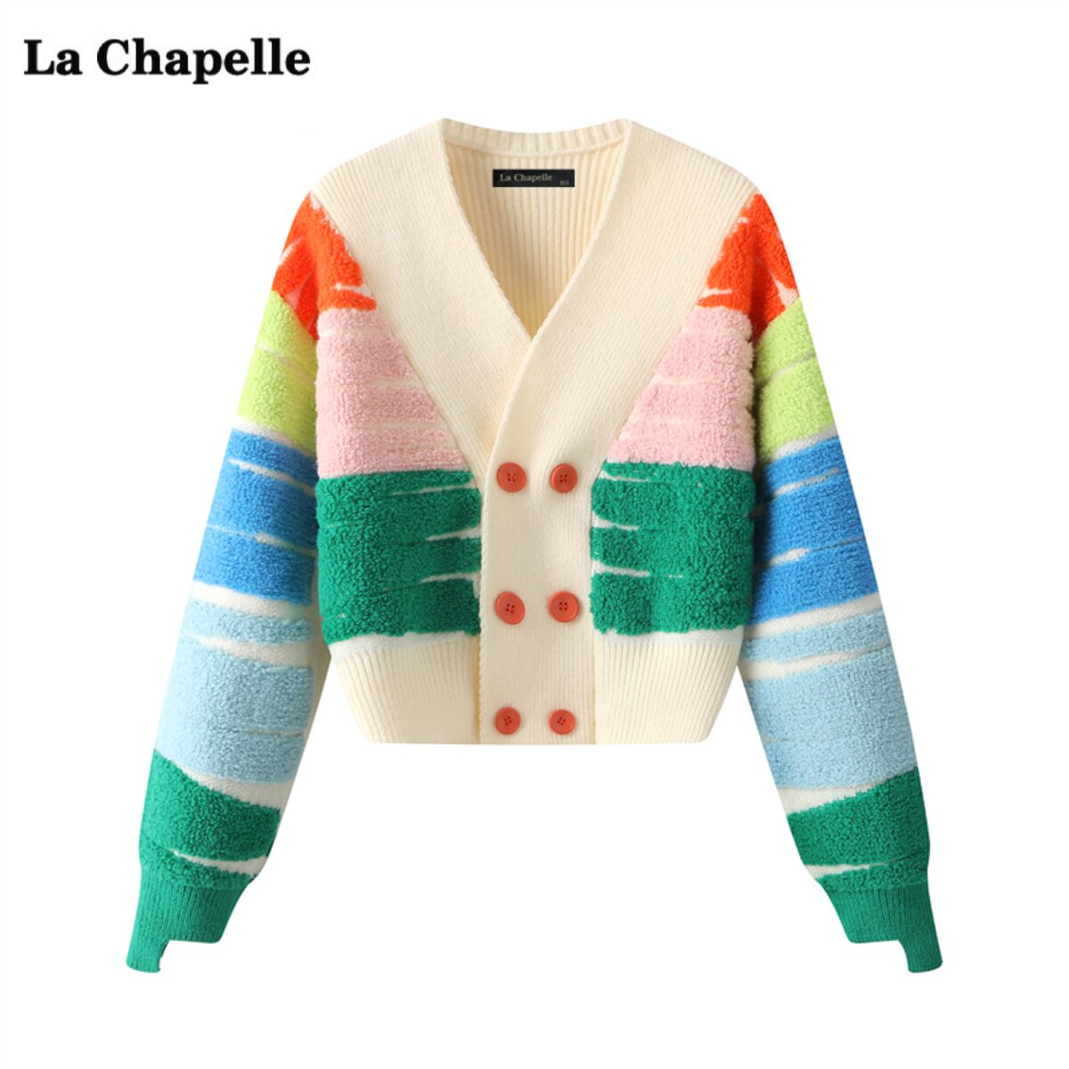 拉夏贝尔/La Chapelle秋季彩色条纹V领针织开衫外套女毛衣上衣怎么样,好用不?