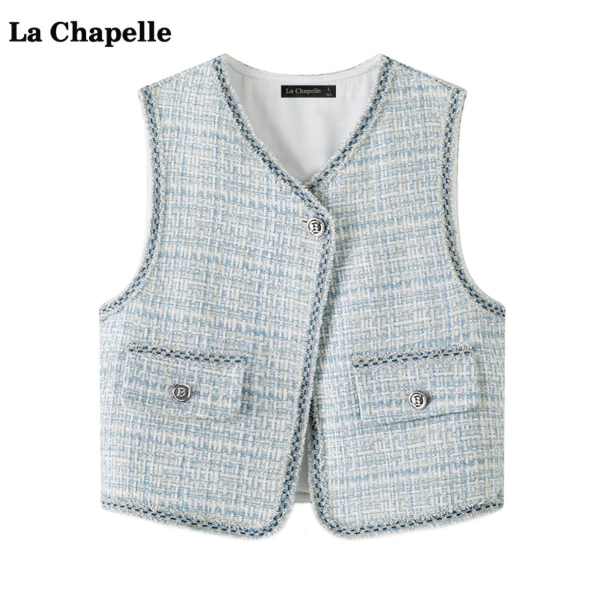 拉夏贝尔/La Chapelle小香风背心马甲女秋季新款粗花呢显瘦上衣