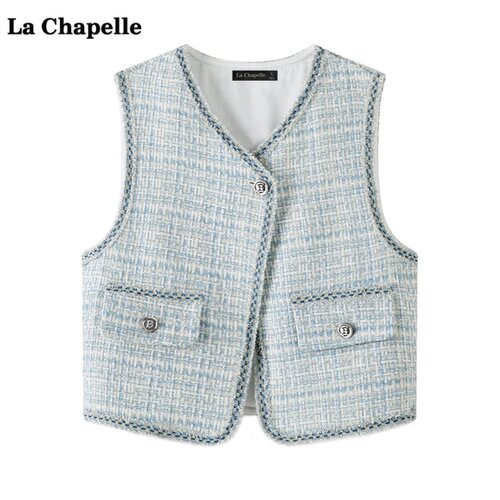拉夏贝尔/La Chapelle小香风背心马甲女秋季新款粗花呢显瘦上衣