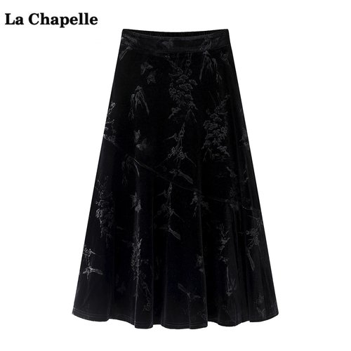 拉夏贝尔/La Chapelle新中式国风丝绒半身裙女秋冬新款提花a字裙