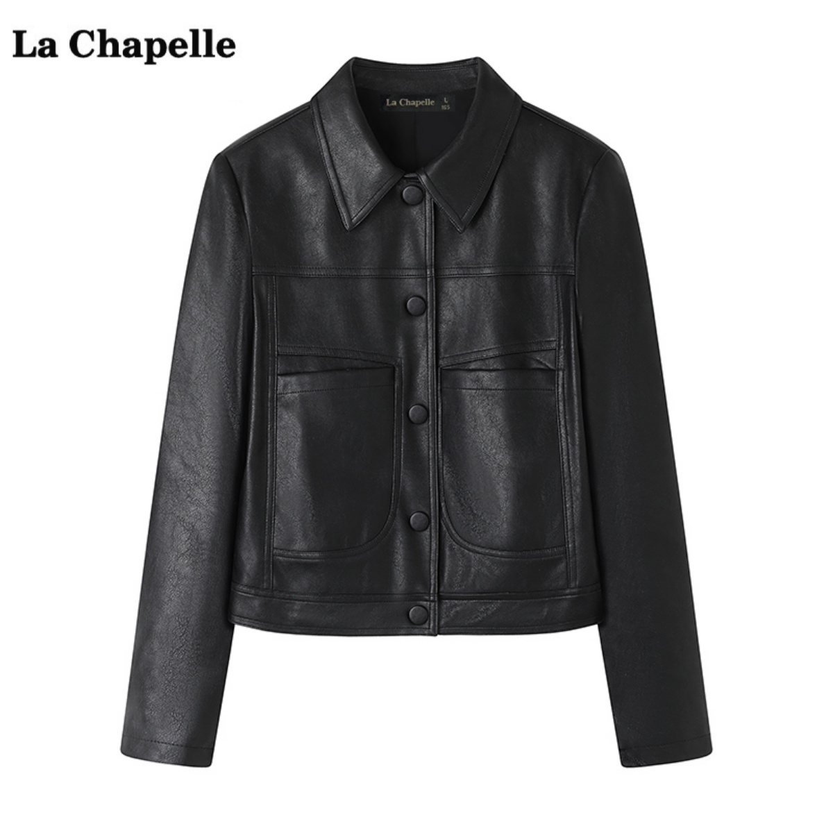 拉夏贝尔/La Chapelle复古短款皮衣外套女秋季新款长袖夹克上衣