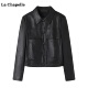 长袖 Chapelle复古短款 新款 夹克上衣 皮衣外套女秋季 拉夏贝尔