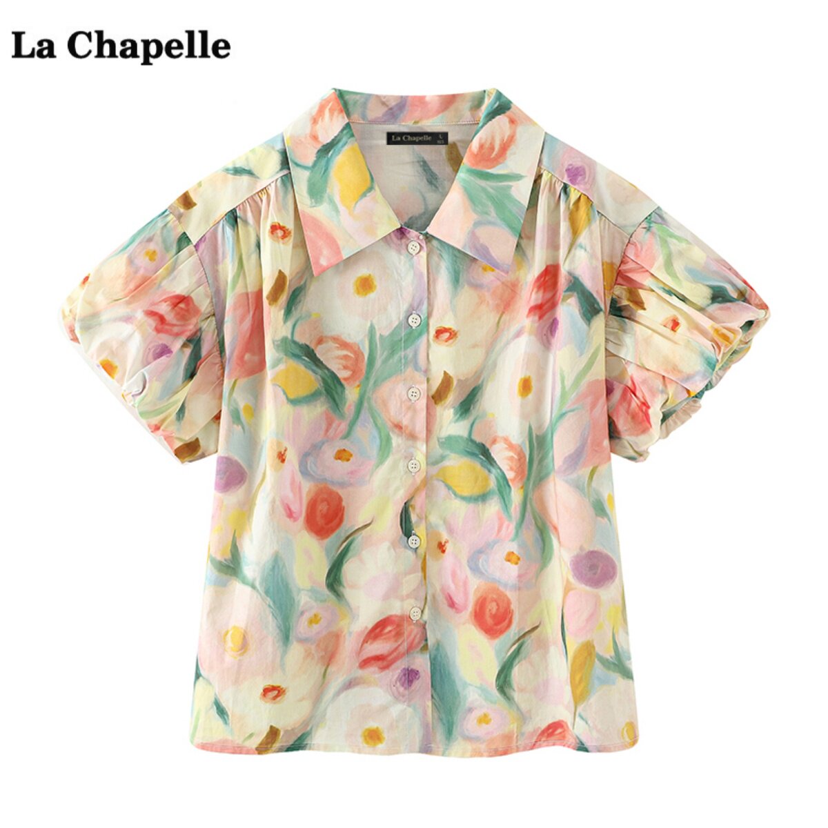 拉夏贝尔/La Chapelle甜美晕染短袖衬衫女夏季新款宽松百搭上衣