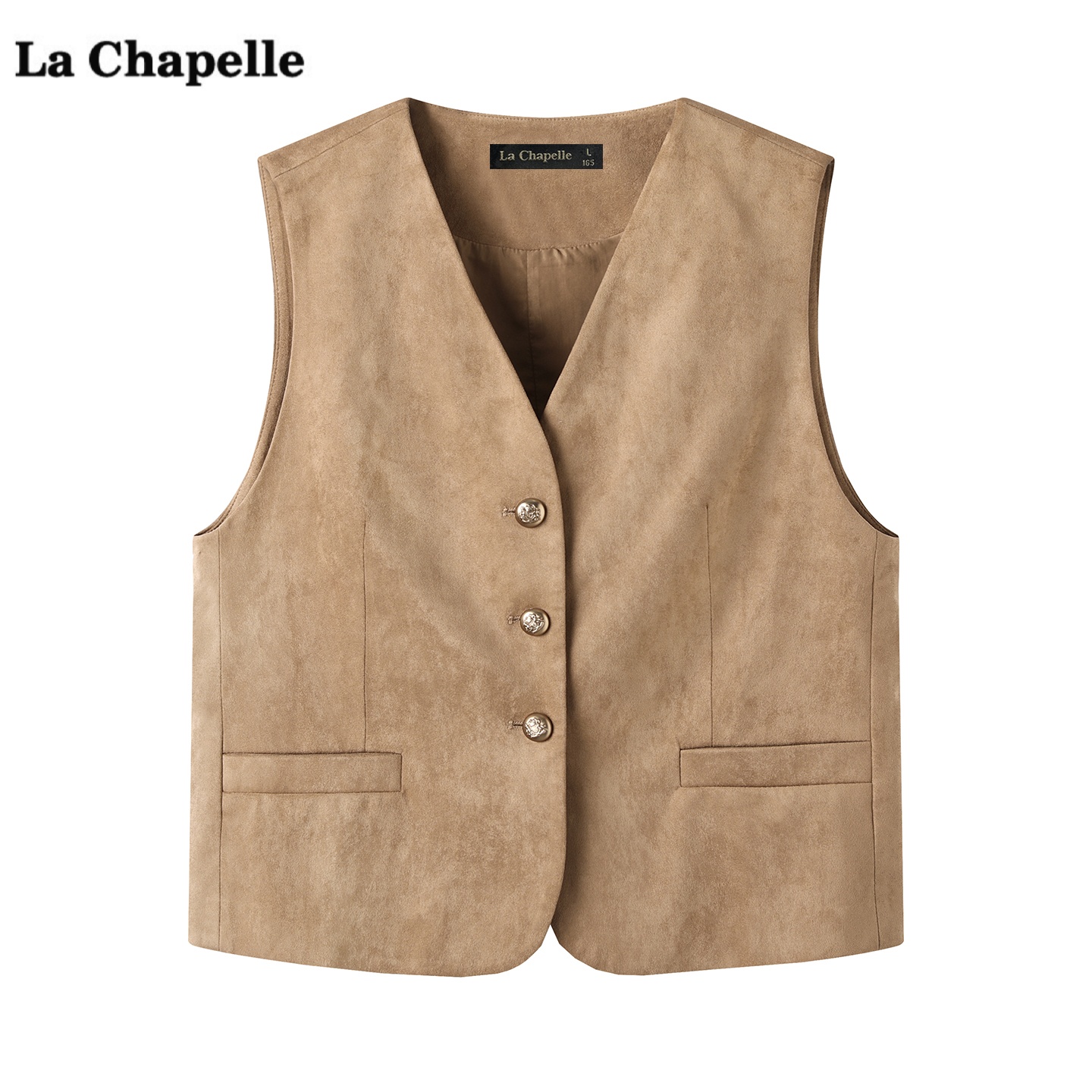 拉夏贝尔/La Chapelle复古仿麂皮绒马甲女秋季新款宽松背心坎肩