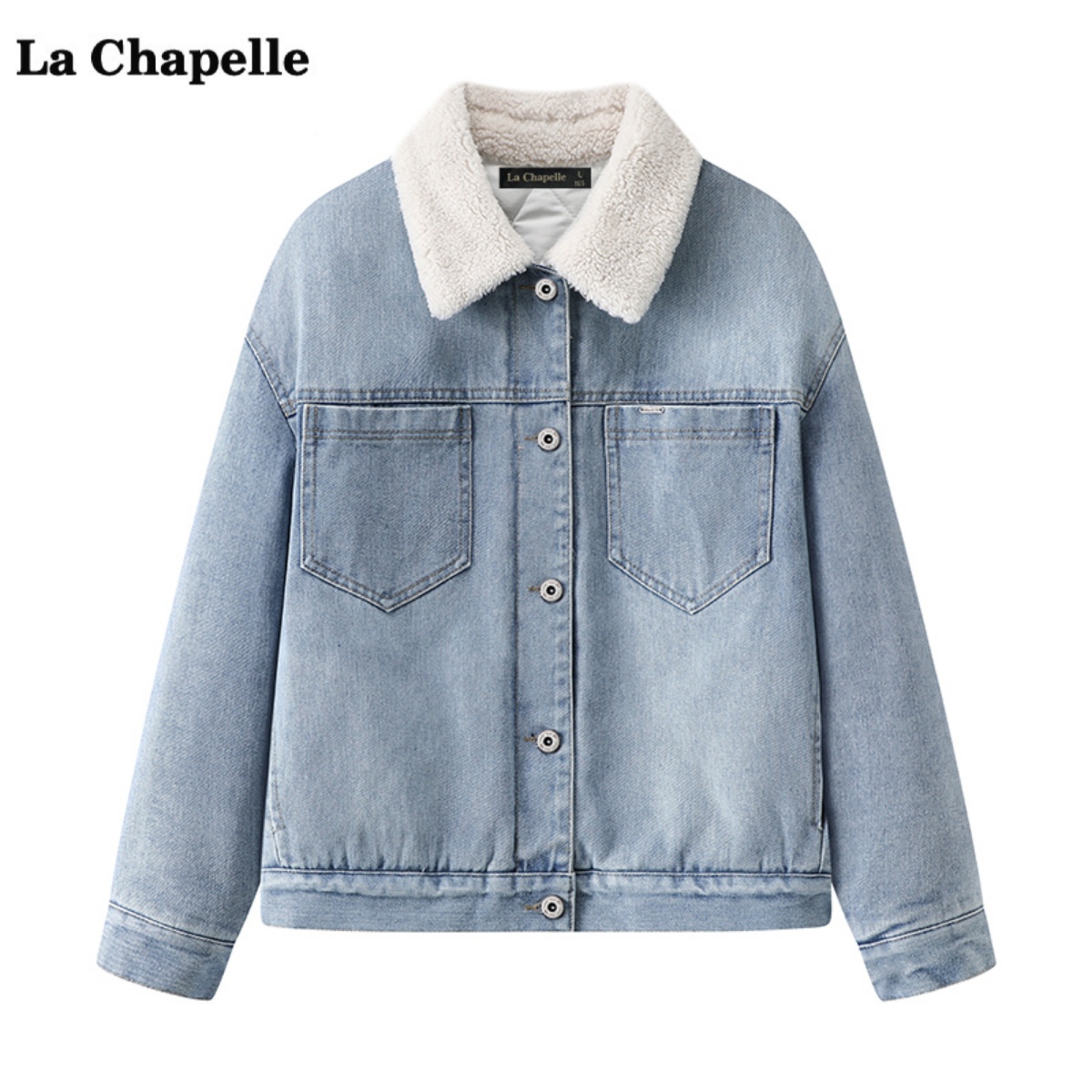 拉夏贝尔/La Chapelle仿羊羔绒牛仔外套女冬季新款加厚保暖上衣