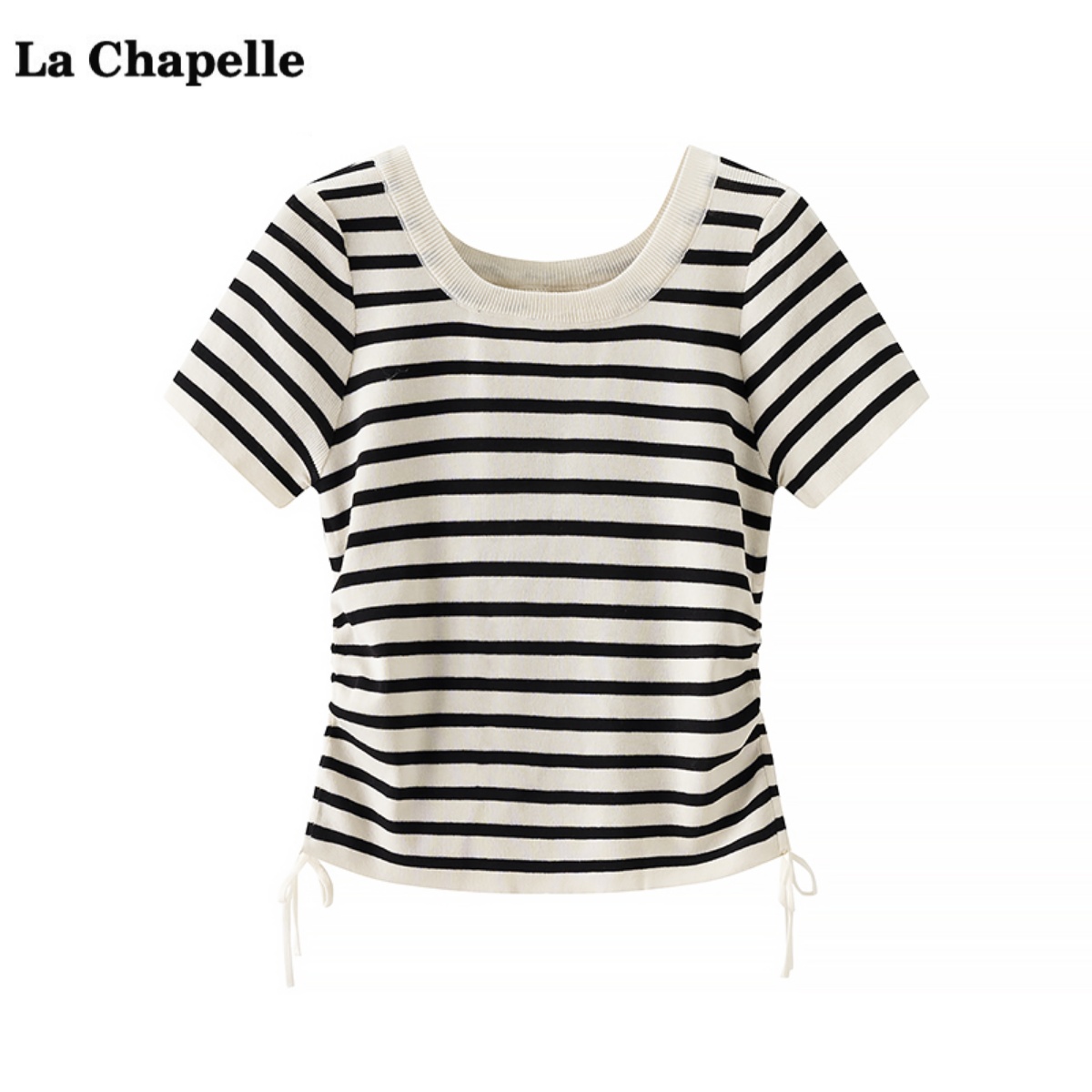 拉夏贝尔/La Chapelle简约条纹短袖针织衫女夏季新款冰丝T恤上衣