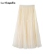 A字裙子 Chapelle蝴蝶结网纱半身裙女秋冬高腰中长款 拉夏贝尔