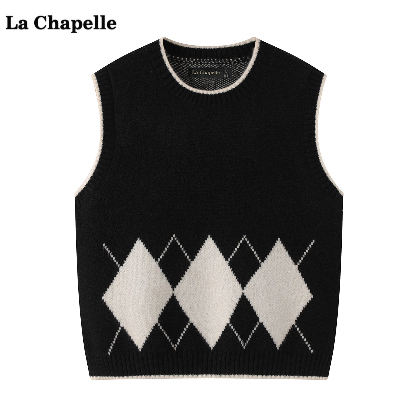 拉夏贝尔/La Chapelle学院风菱格针织马甲女秋季新款叠穿背心上衣