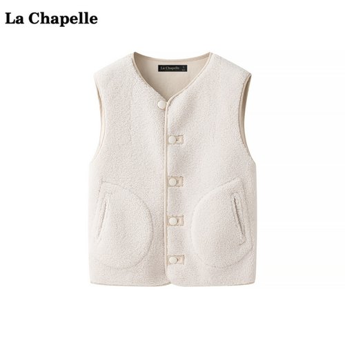 拉夏贝尔/La Chapelle仿羊羔绒摇粒绒马甲女冬季新款保暖背心坎肩