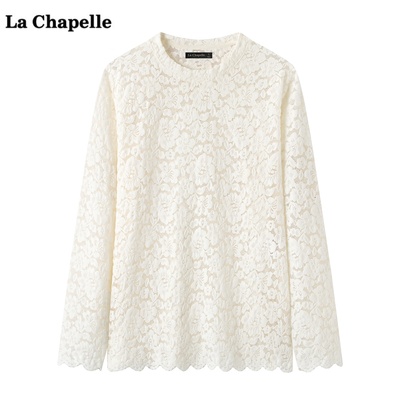 拉夏贝尔/La Chapelle法式镂空钩花雪纺衫女秋新款气质打底衫上衣
