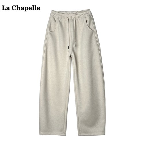 拉夏贝尔/La Chapelle高腰系带加绒休闲裤女冬季新款显瘦直筒裤子