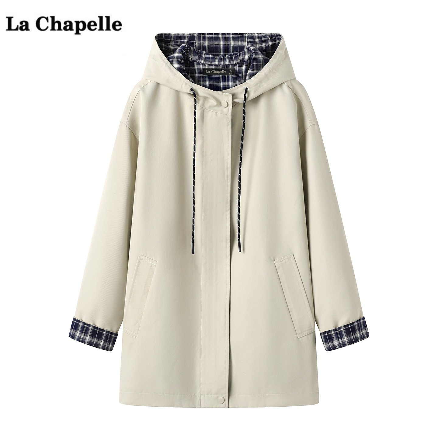 拉夏贝尔/La Chapelle气质撞色连帽风衣女秋季新款高级感宽松外套,女装/女士精品,风衣,淘宝优惠券,粉丝福利购,淘宝优惠卷