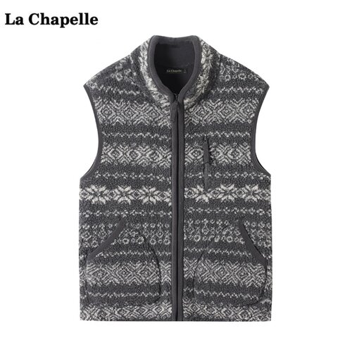 拉夏贝尔/La Chapelle费尔岛仿羊羔毛马甲女冬季新款外搭坎肩上衣