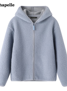 拉夏贝尔/La Chapelle秋冬新款连帽纯色仿羊羔绒外套女宽松上衣