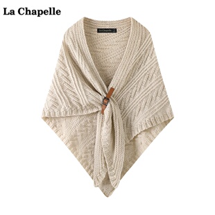 拉夏贝尔/La Chapelle三角针织小披肩女秋冬季新款皮扣外搭围巾