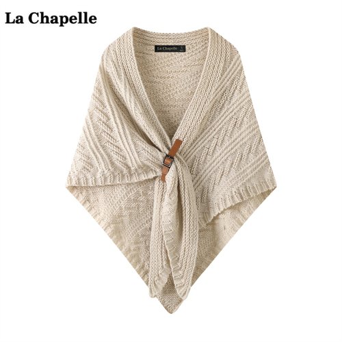 拉夏贝尔/La Chapelle三角针织小披肩女秋冬季新款皮扣外搭围巾