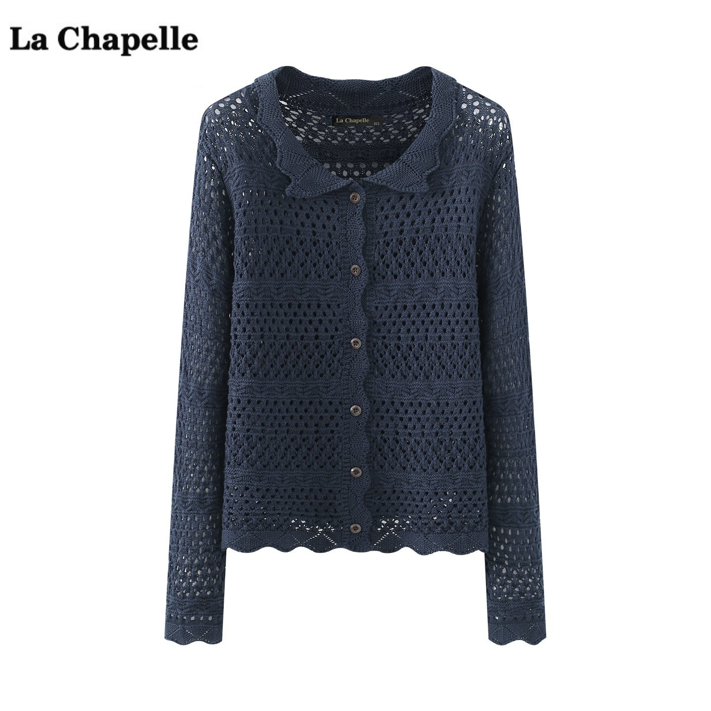 拉夏贝尔/La Chapelle翻领镂空针织开衫女春季新款长袖打底衫上衣,女装/女士精品,毛针织衫,淘宝优惠券,粉丝福利购,淘宝优惠卷