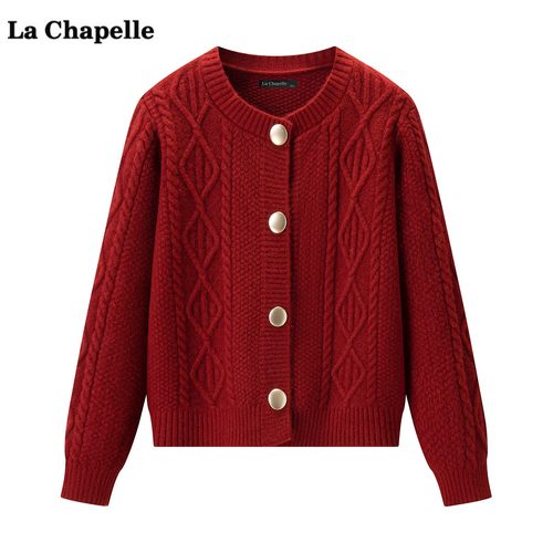 拉夏贝尔/La Chapelle圣诞新年红色毛衣女冬季新款宽松针织开衫