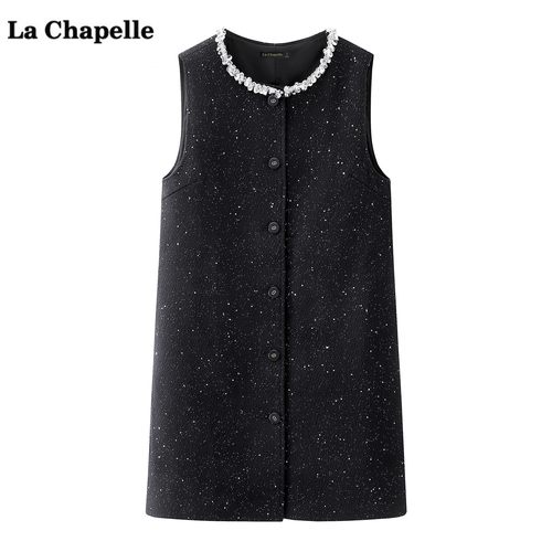 拉夏贝尔/La Chapelle高级感亮片毛呢背心裙女冬季新款无袖连衣裙