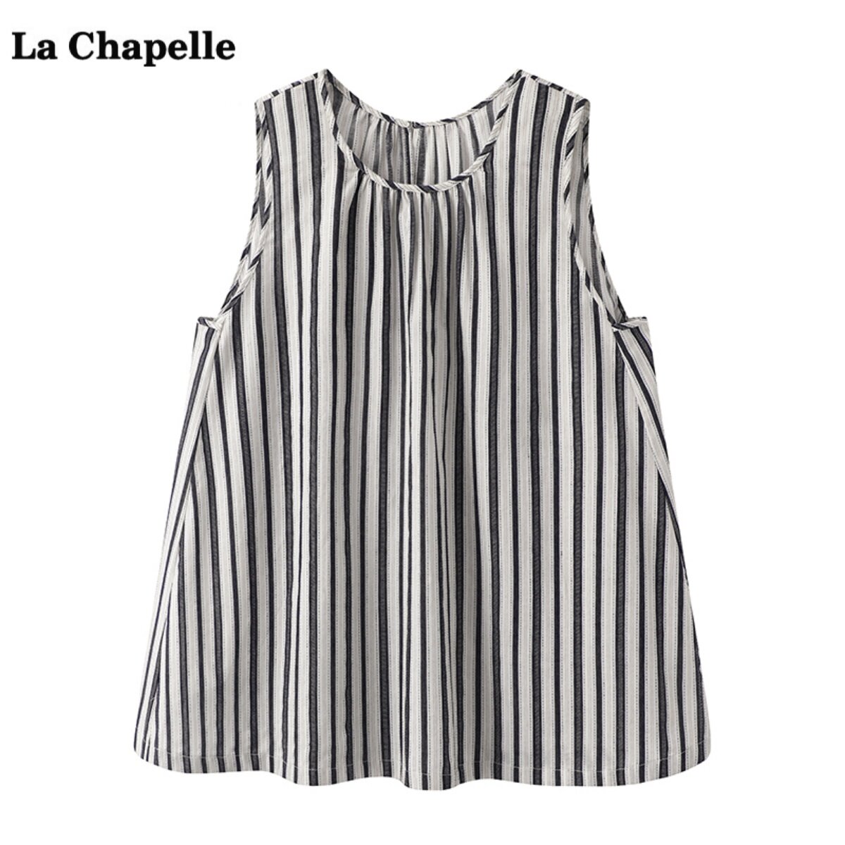 拉夏贝尔/La Chapelle韩版条纹背心衬衣女夏季新款宽松无袖上衣