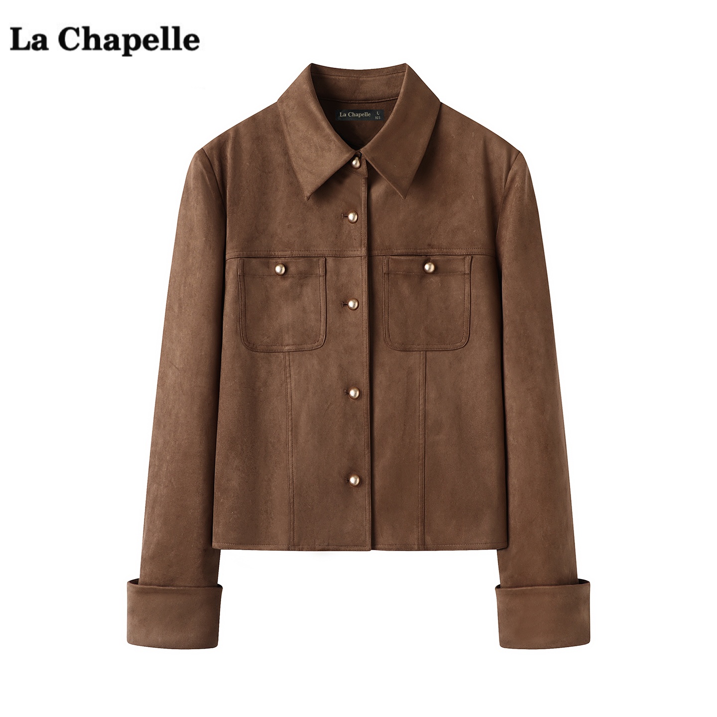 拉夏贝尔/La Chapelle咖色麂皮绒短外套女秋季新款高级感夹克上衣