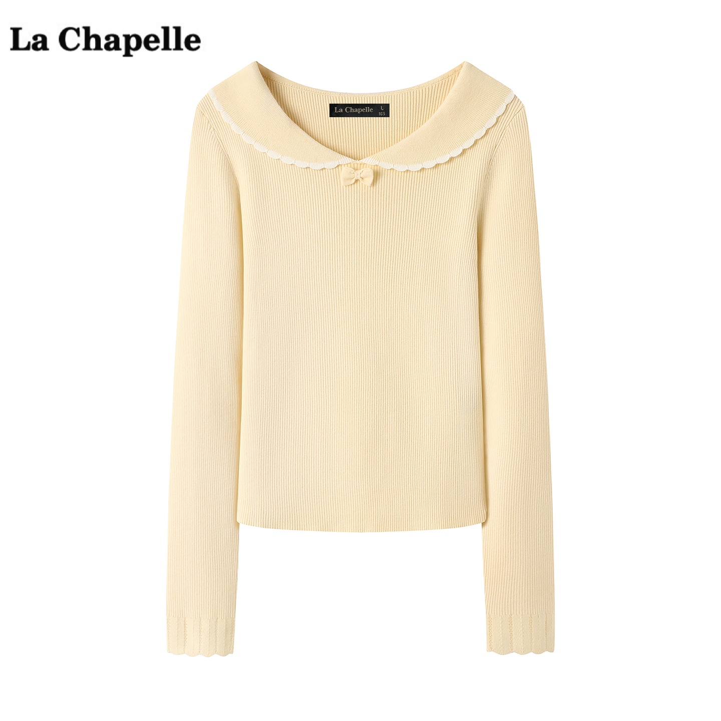 拉夏贝尔/La Chapelle黄色娃娃领针织衫女秋冬新款甜美毛衣上衣