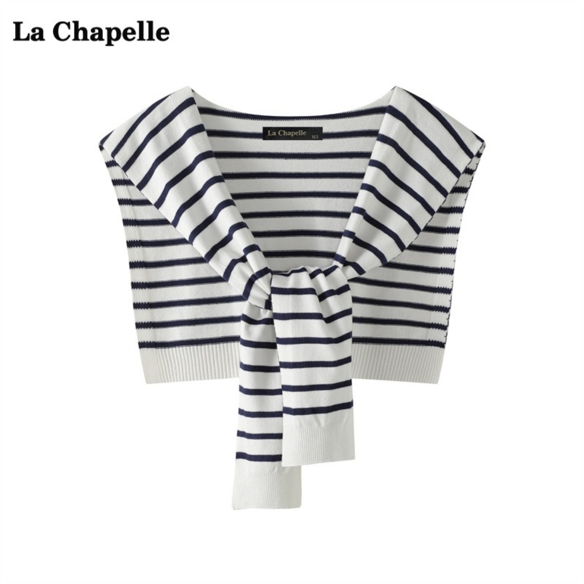 拉夏贝尔/La Chapelle薄款条纹针织披肩衬衫外搭搭肩配裙子小坎肩