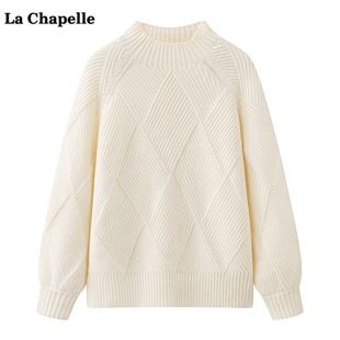 新款 拉夏贝尔 女春季 Chapelle半高领菱格针织衫 宽松毛衣上衣