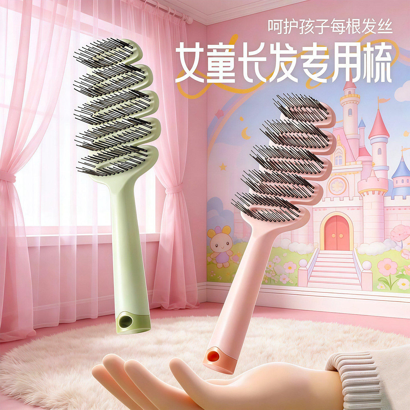 儿童松塔梳高颅顶不打结不伤发
