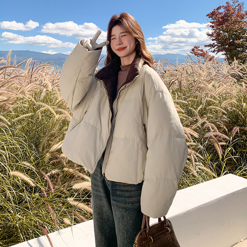 90白鸭绒高级感超好看羽绒服女冬2025新款短款加厚韩系立领小个子,女装羽绒服,2D014
