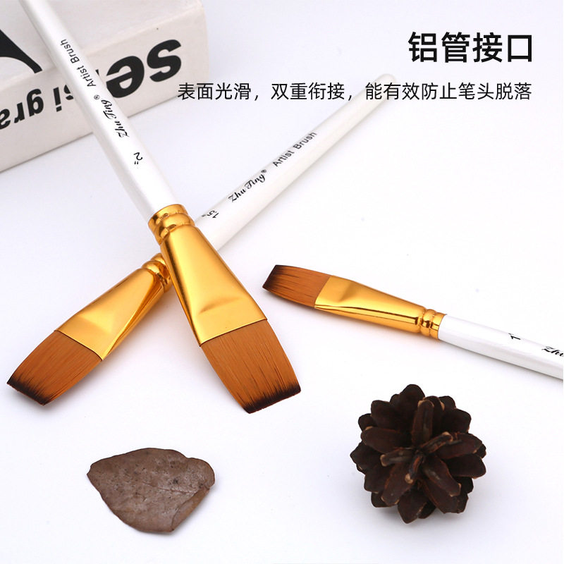 美术木质油画笔板刷3支短杆套装
