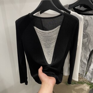 设计感串珠轻薄款醋酸长袖T恤女2026早春新款显瘦洋气打底衫上衣