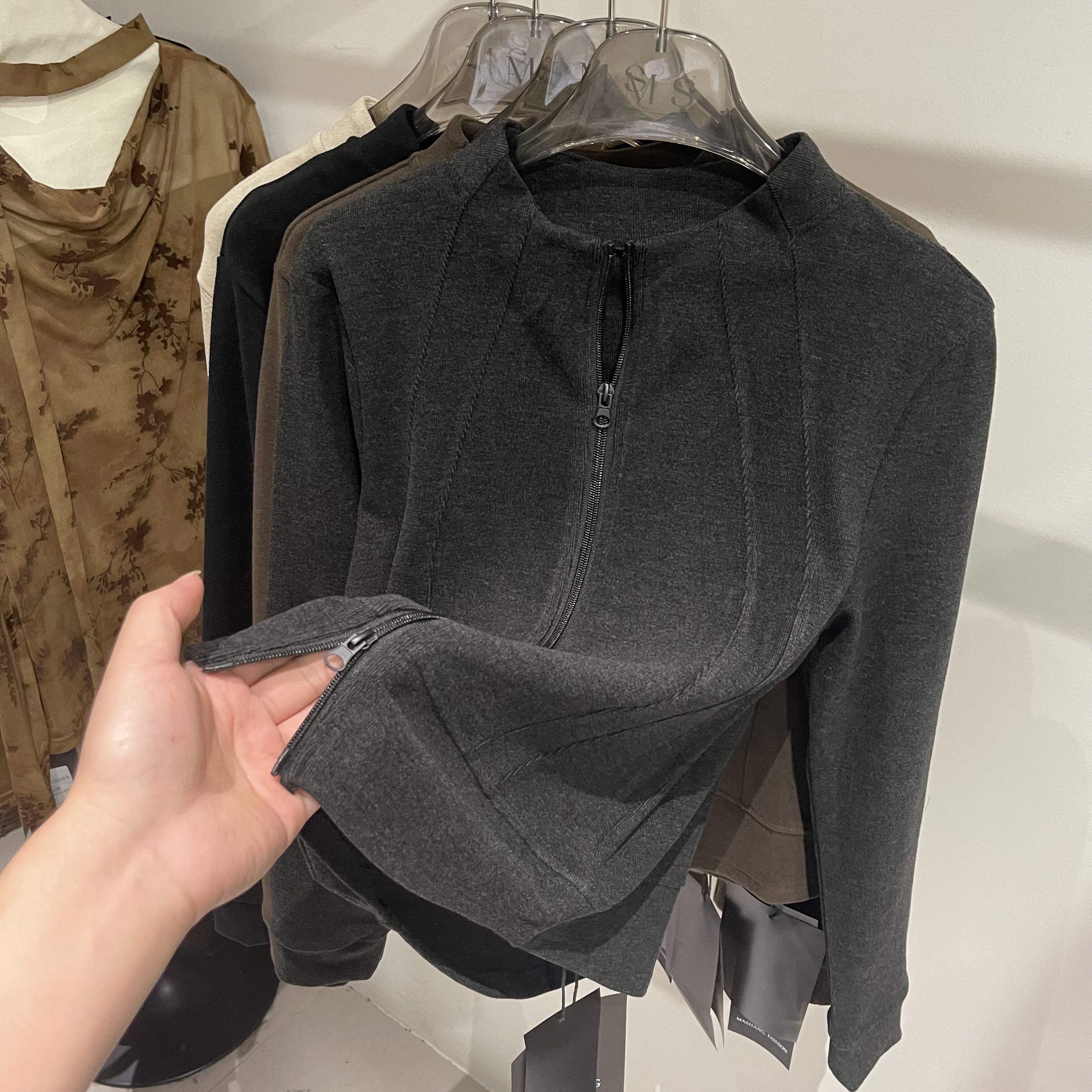 立领拼接双面德绒长袖卫衣女休闲