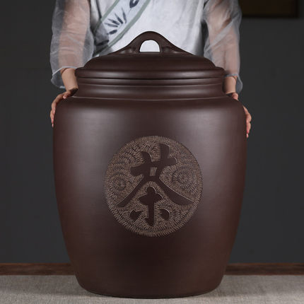 宜兴大号紫砂茶叶罐普洱密封存储陶罐家用特大码茶缸醒茶散茶饼罐