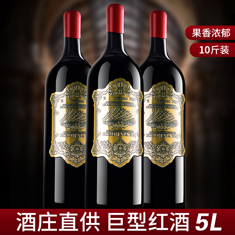 法国原汁进口葡萄酒5L大瓶干红葡萄酒整件10斤聚会庆祝送礼收藏酒