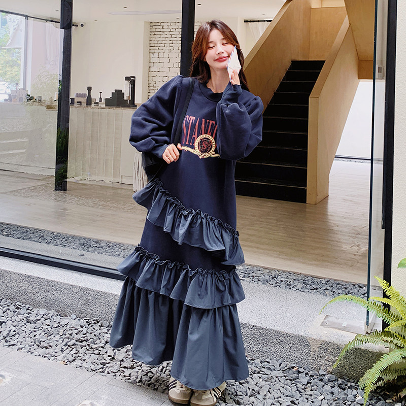 【档口】木耳边印花卫衣裙C155-2025-P130控188,女装连衣裙,2C155