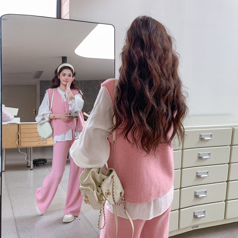 【新款】针织马甲+裤子+衬衫三件套C155-8822-P165控268,女装套装/套裙,2C155