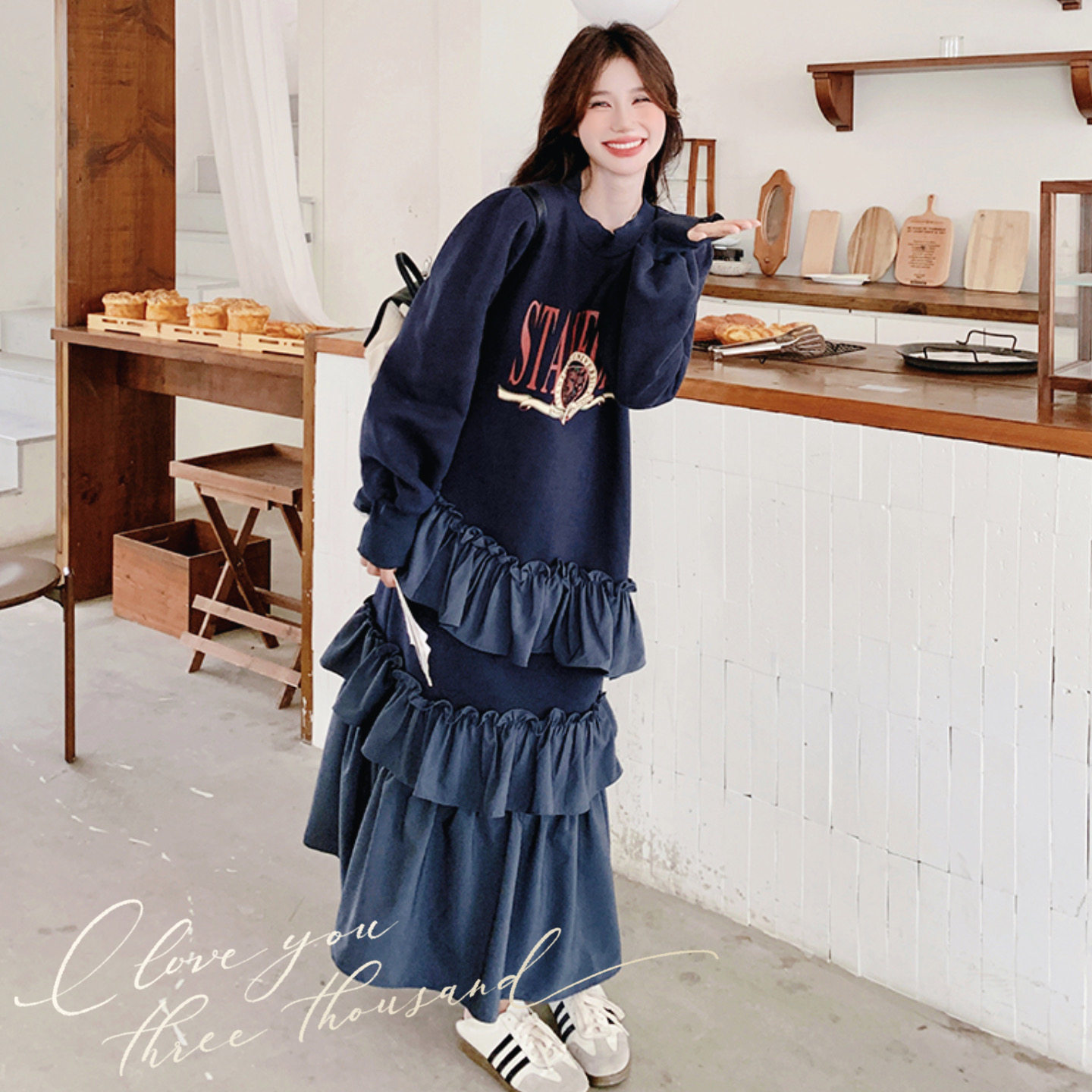 【档口】木耳边印花卫衣裙C155-2025-P130控188,女装连衣裙,2C155