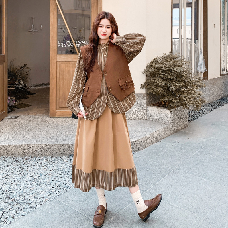 【档口】衬衫+半身裙+麂皮马甲三件套C155-882-P185控278,女装套装/套裙,2C155