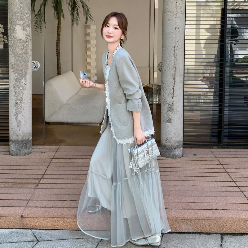 【档口】小香风花边西装+网纱半身裙C155-820-P185控278,女装套装/套裙,2C155