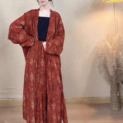 【衣羊羊】夏棉绸复古文艺新中式对襟开衫上衣宽松大码长款披风女