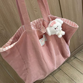 2024新款 ins风韩国系小清新条纹纯色双面单肩帆布包大容量托特包