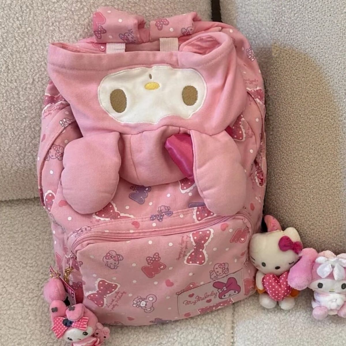 可爱甜美软萌中古新款日系粉色连帽双肩包大容量学生少女心背包