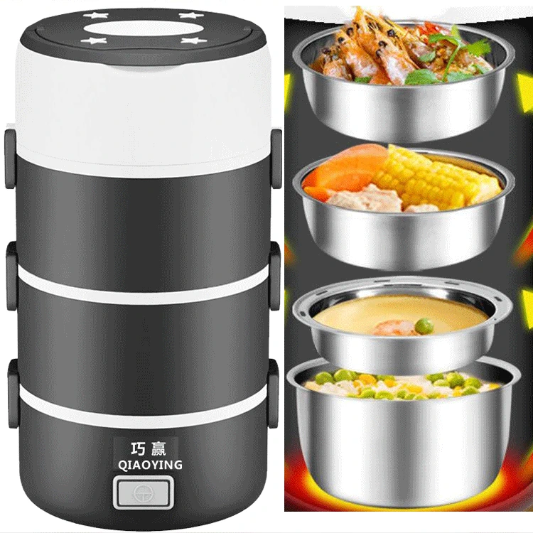 巧赢电热饭盒上班族2024新款大容量可插电加热蒸煮保温饭盒不锈钢