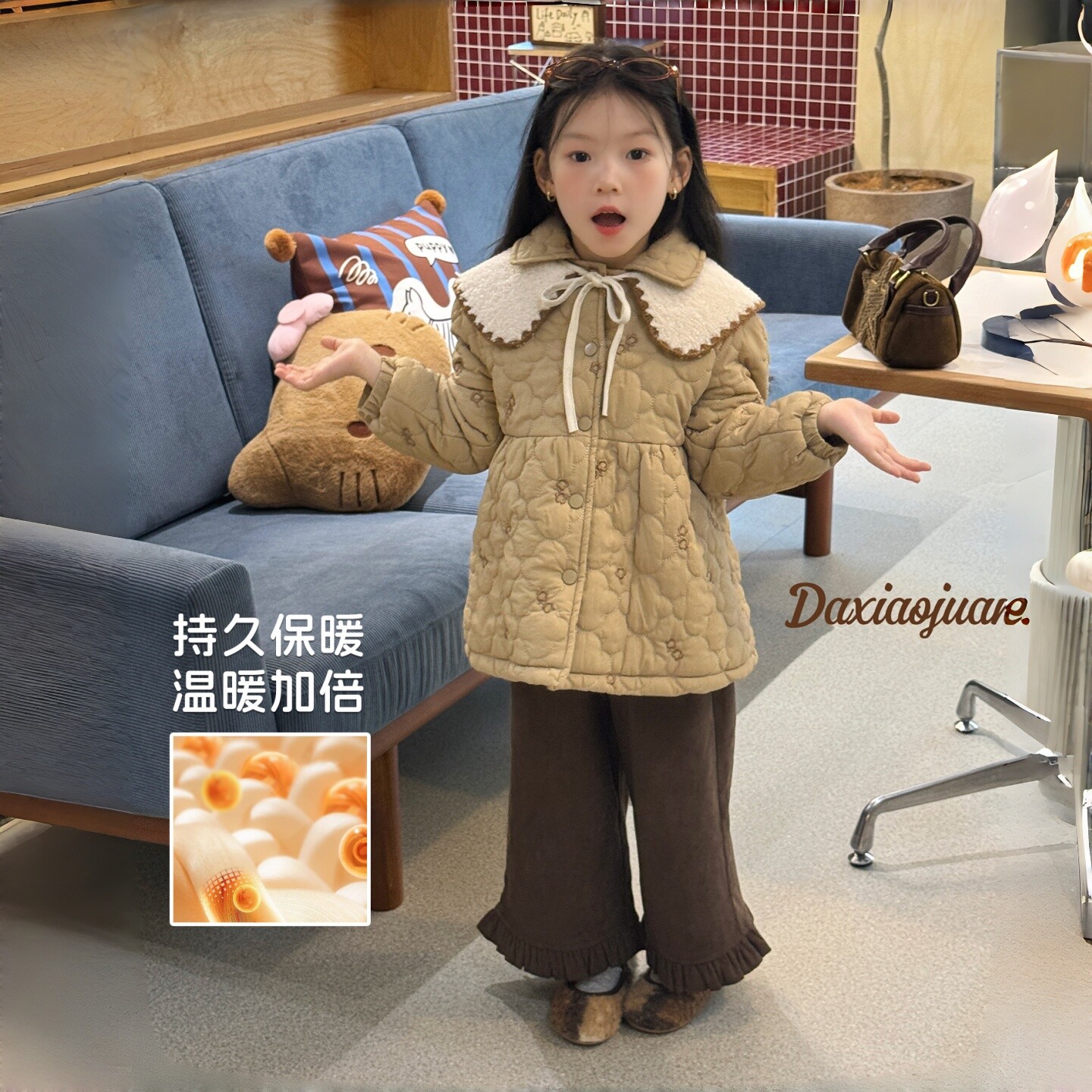 大小卷女童秋冬棉服娃娃领休闲
