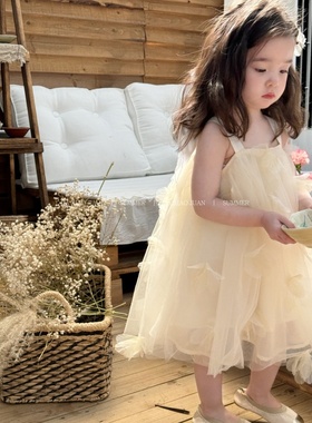 大小卷女童连衣裙夏装高级感儿童白色背心裙网纱裙公主裙83012